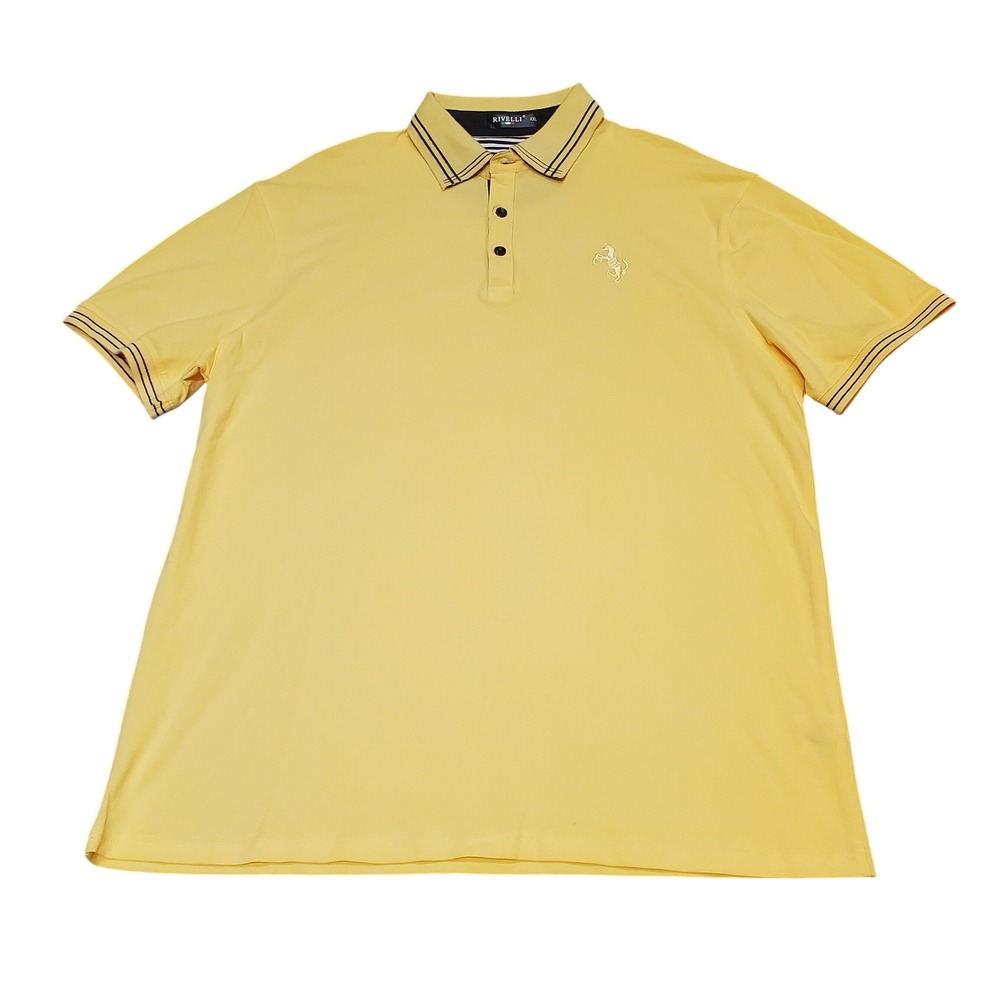 Rivelli Men's XXL Yellow Polo Shirt Italian Style Horse Logo Tipped Collar Cuffs